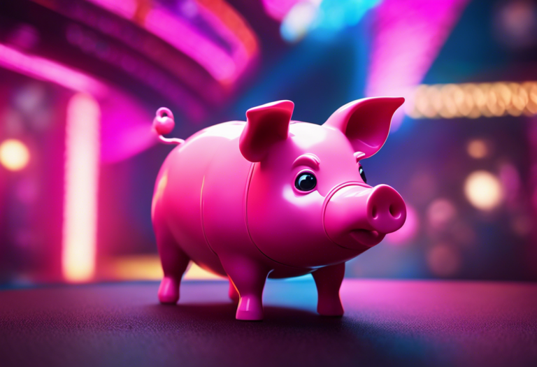 A vibrant image showcasing a modern pink pig animation trend, bursting with playful energy